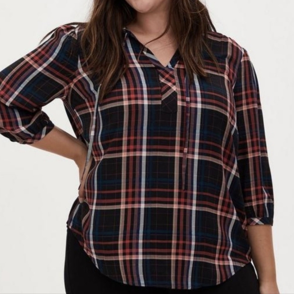 Torrid Plaid Blouse - Red, Blue, Black